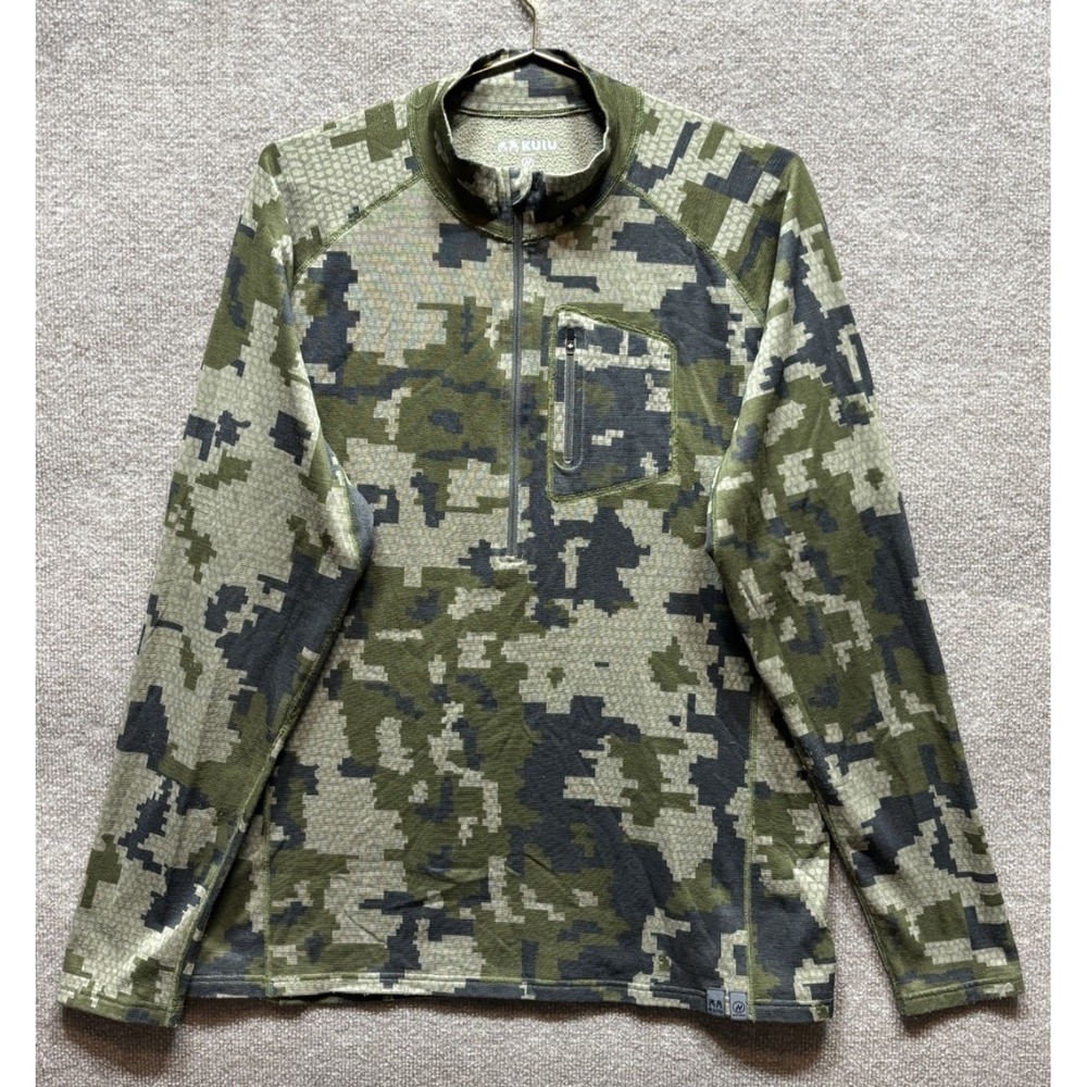 Kuiu Mens XXL Merino 145 Long Sleeve Zip-T Shirt Verde Digital Camo Hunting